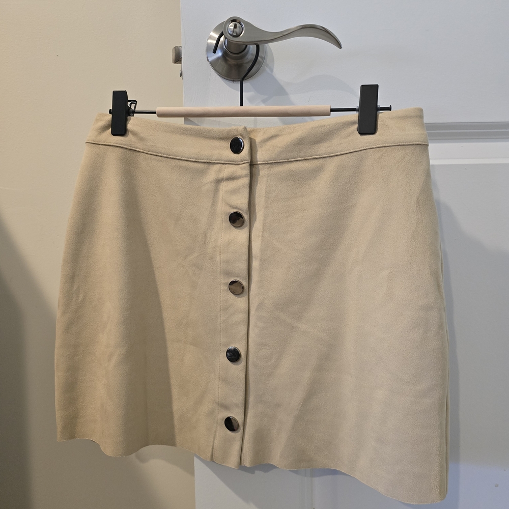 Beige Button-Front A-Line Skirt